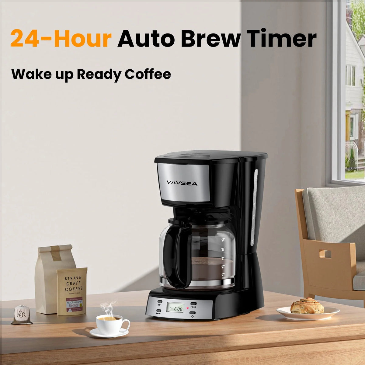12 Cup Programmable Drip Coffee Maker with Glass Carafe W877