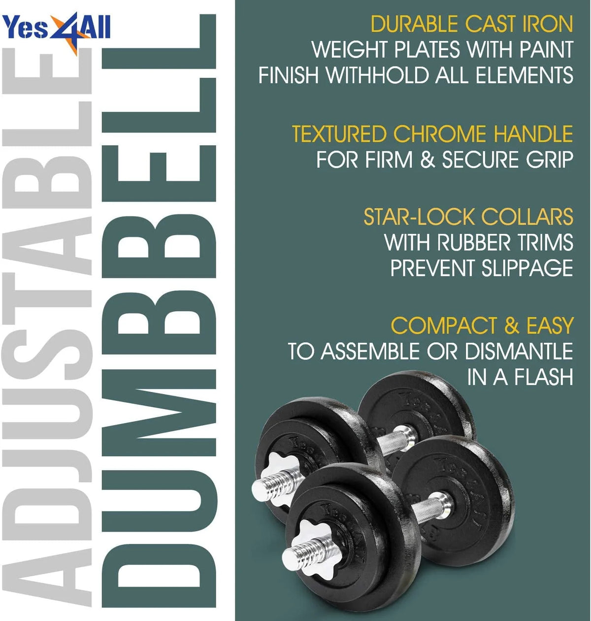 50 lbs Adjustable Cast Iron Dumbbell Set M801