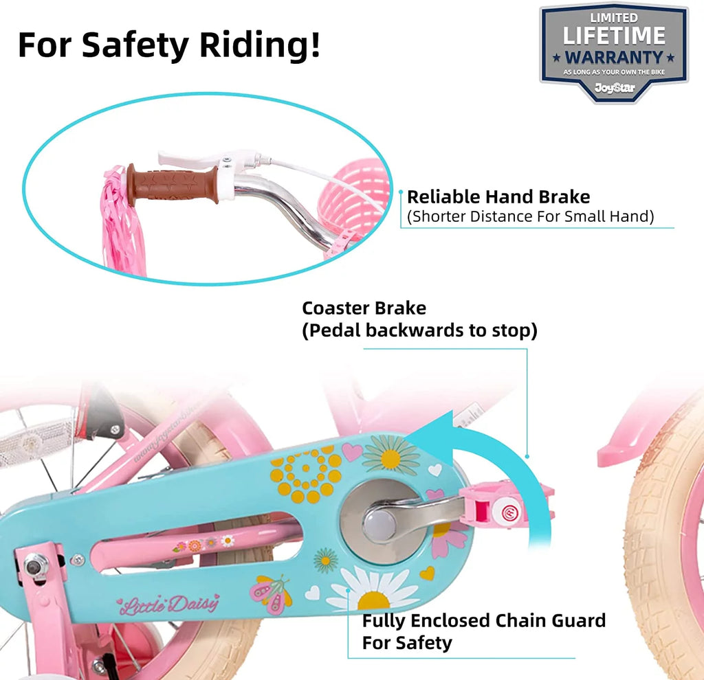 12 Inch Kids Bike with Training Wheels and Basket Pink A3176