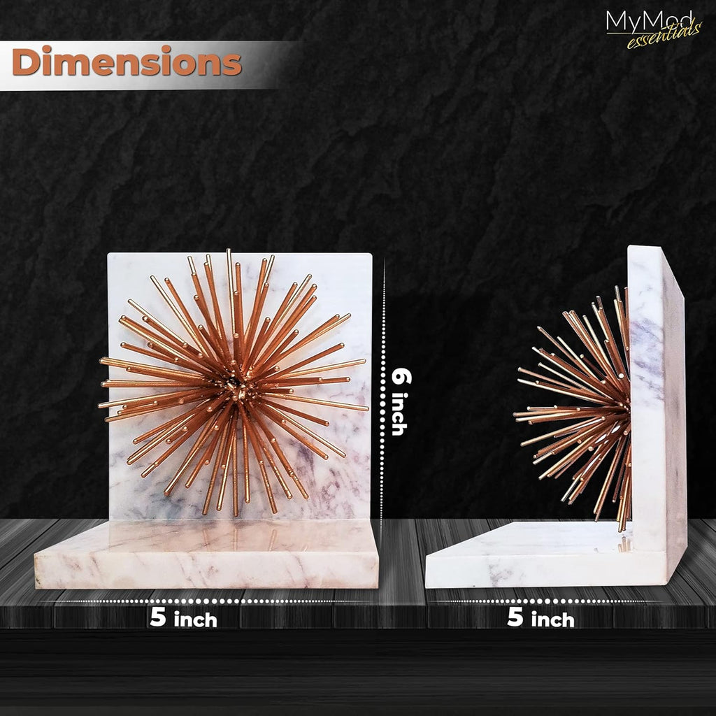 Gold Starburst Metal and Marble Decorative Bookend Set G1121