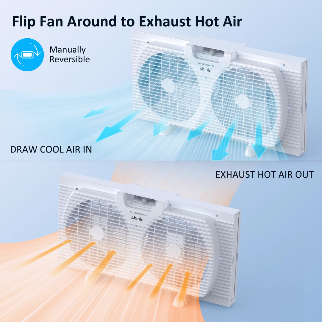 9 3-Speed Twin Window Fan with Bug Screen, White C963