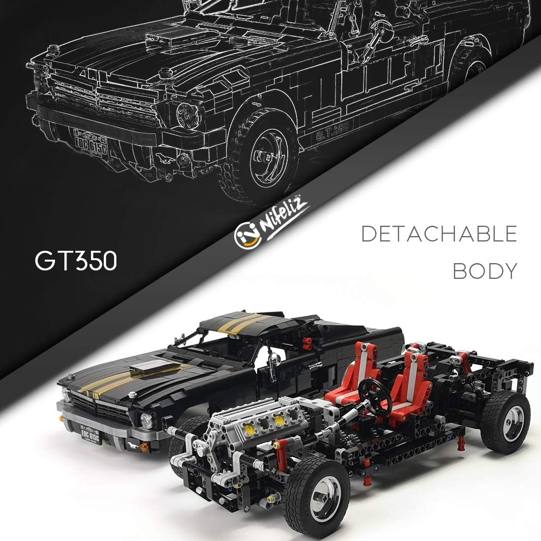 1965s GT350 Race Car Building Set (1,817 Pieces) D2899