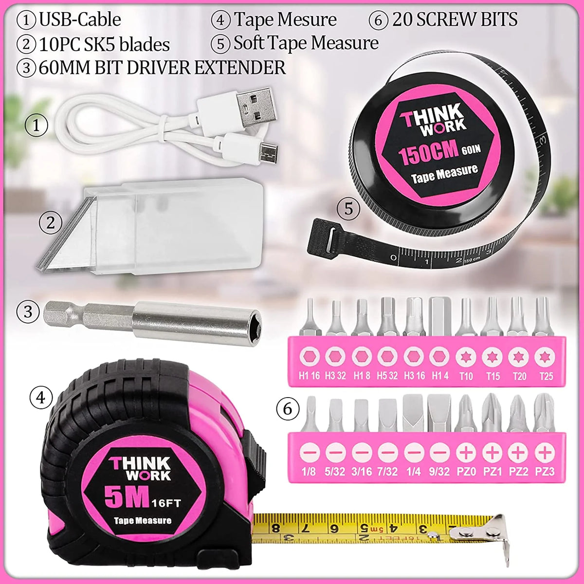 122-Piece Pink Tool Kit with 3.6V Electric Screwdriver R3170