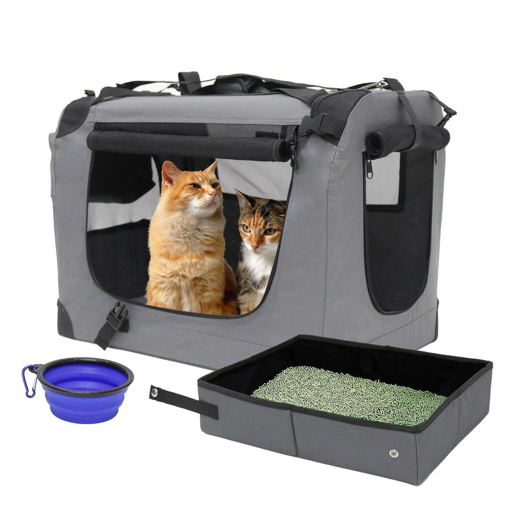 Large Soft-Sided Portable Pet Crate with Litter Box and Bowl U1535