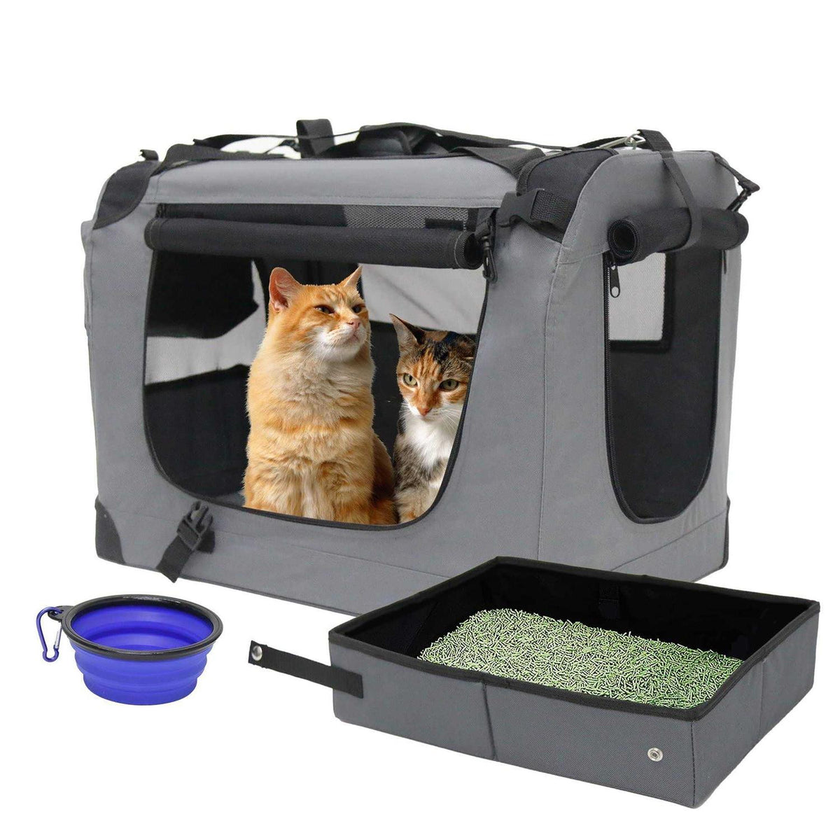 Large Soft-Sided Portable Pet Crate with Litter Box and Bowl U1535