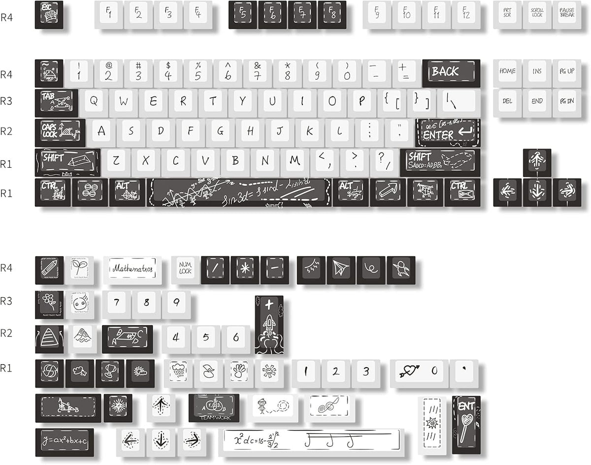 Black White 136 Keycap Set Cherry Profile PBT Keycaps N744861