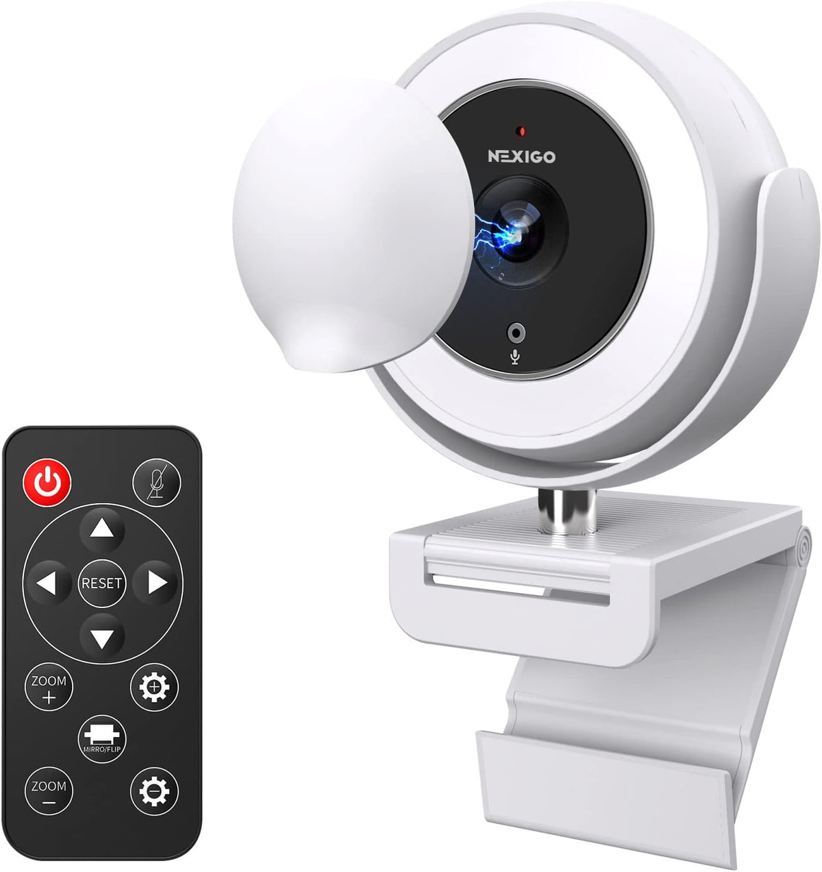 1080P Zoomable Webcam with Remote Control, Privacy Cover, White F62376