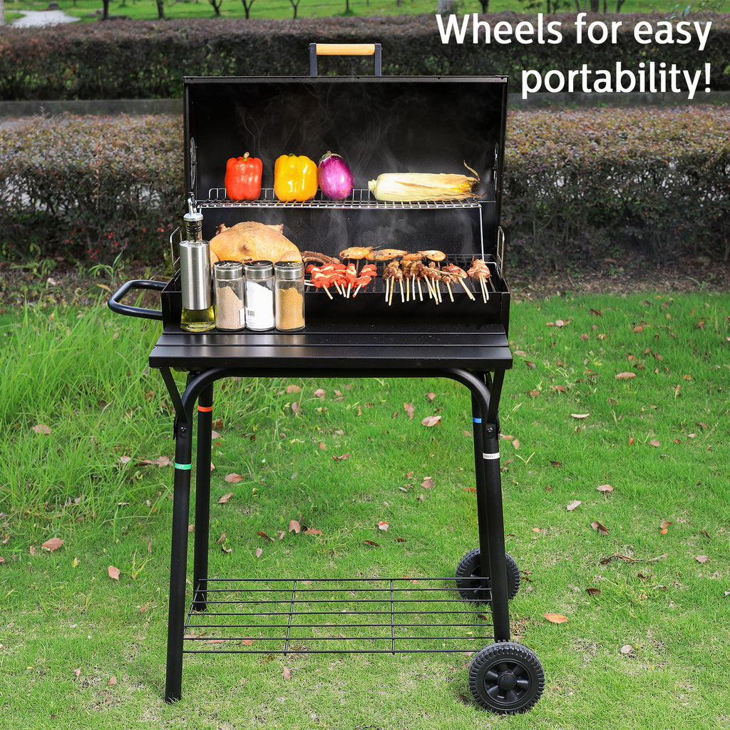 Portable Barrel Charcoal BBQ Grill with Front Shelf E806878