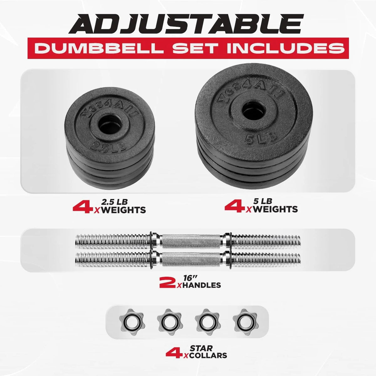 50 lbs Adjustable Cast Iron Dumbbell Set M801