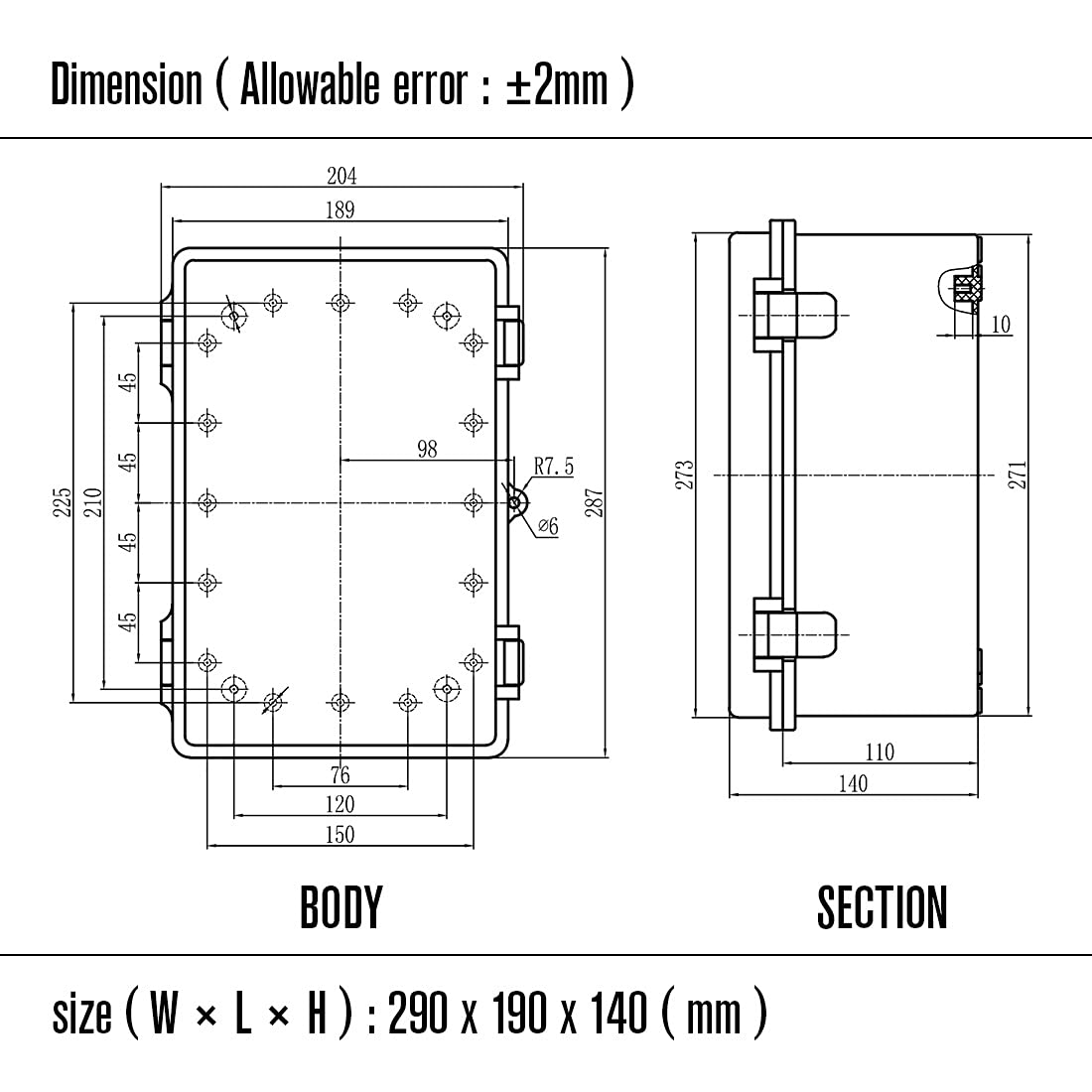 ABS IP67 Waterproof Junction Box with Mounting Plate 11.4x7.5x5.5 inch Pack of 2 T70776
