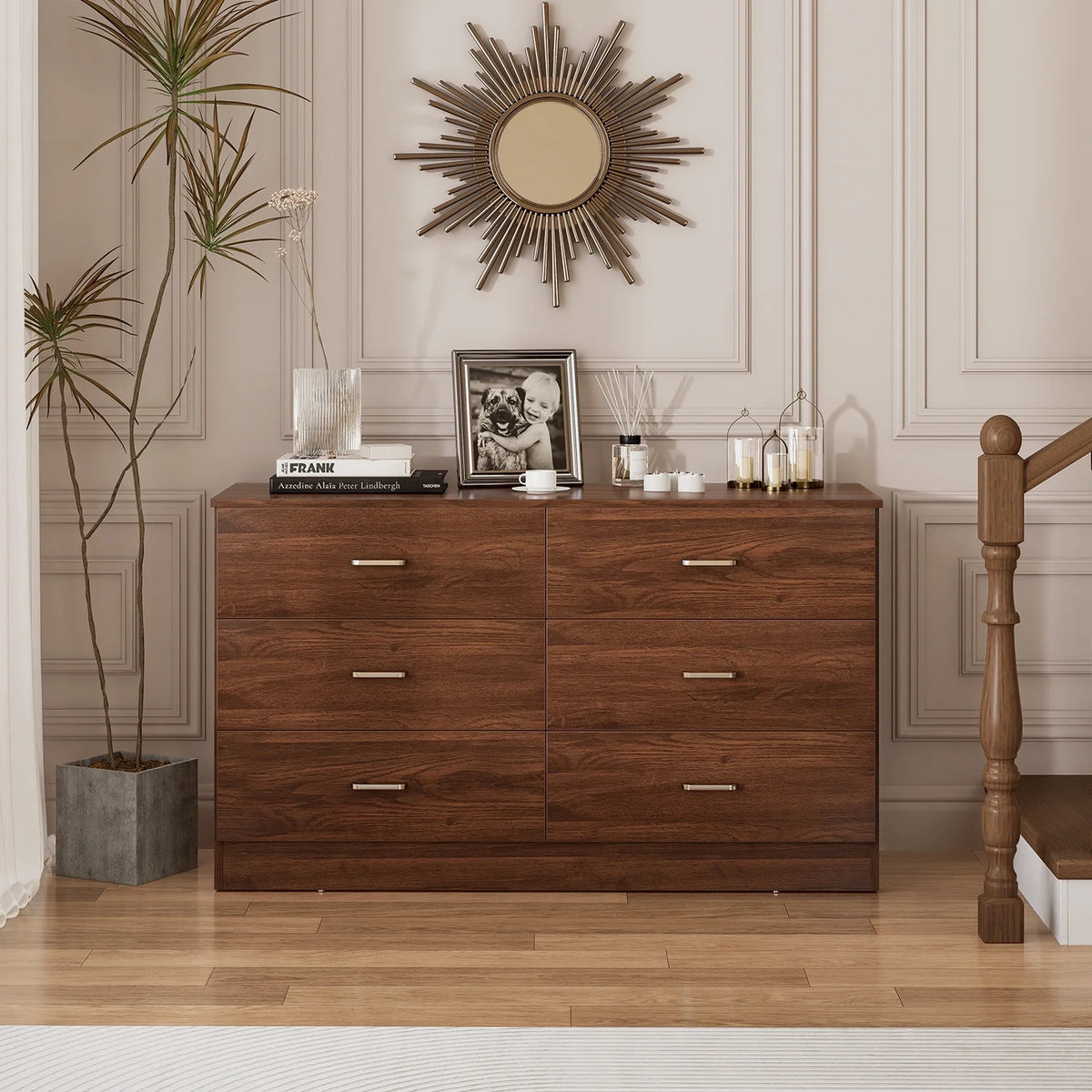 White 6 Drawer Wood Double Dresser N645