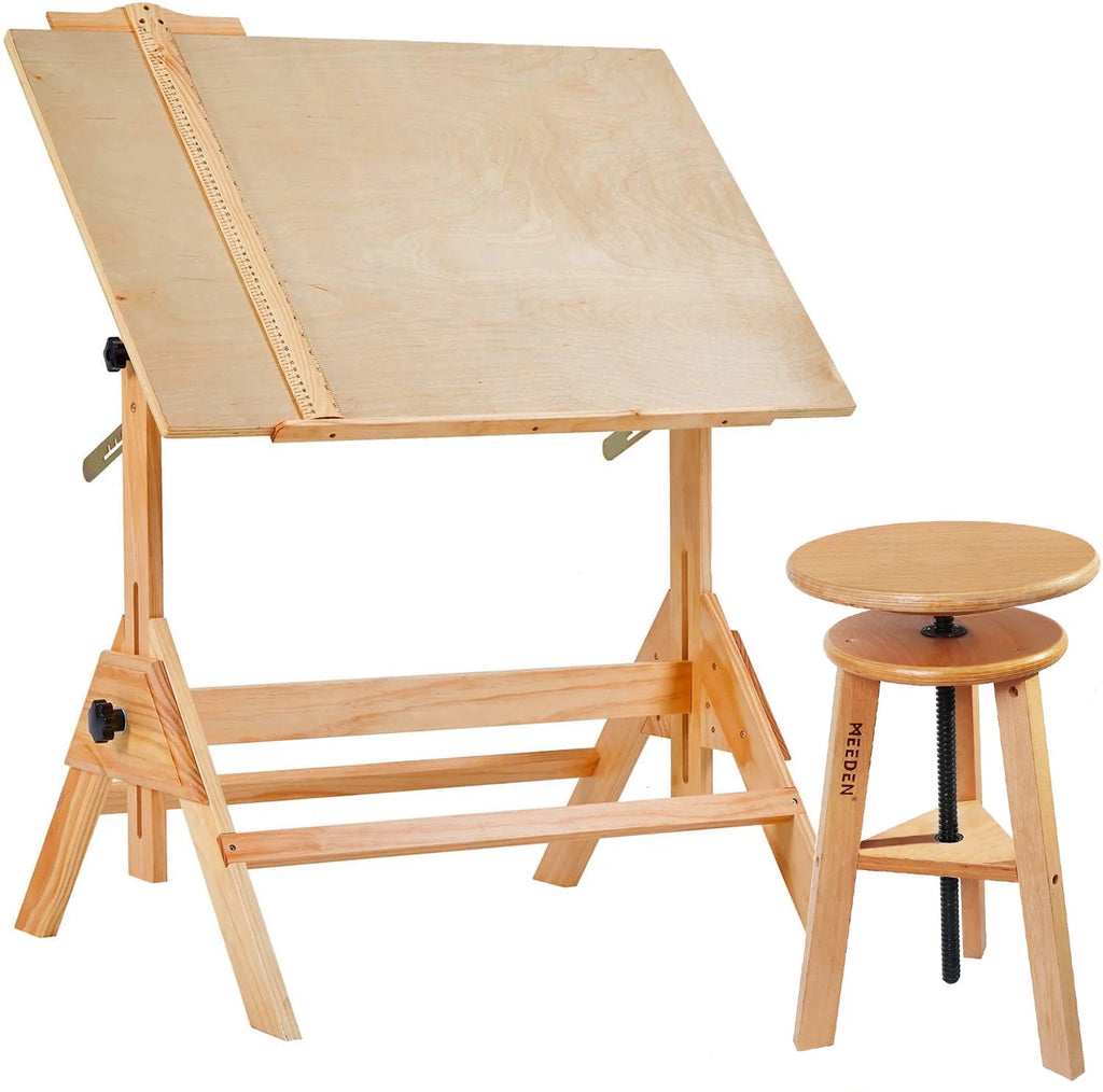 Adjustable Height Beechwood Wooden Drafting Stool J641