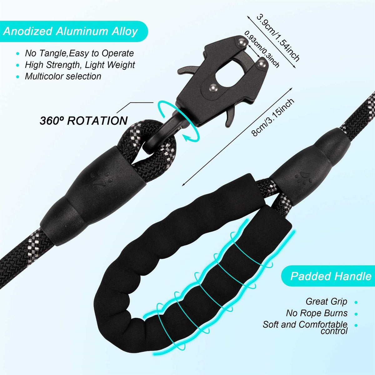 Heavy Duty Reflective Nylon Dog Leash with Locking Clip T56812