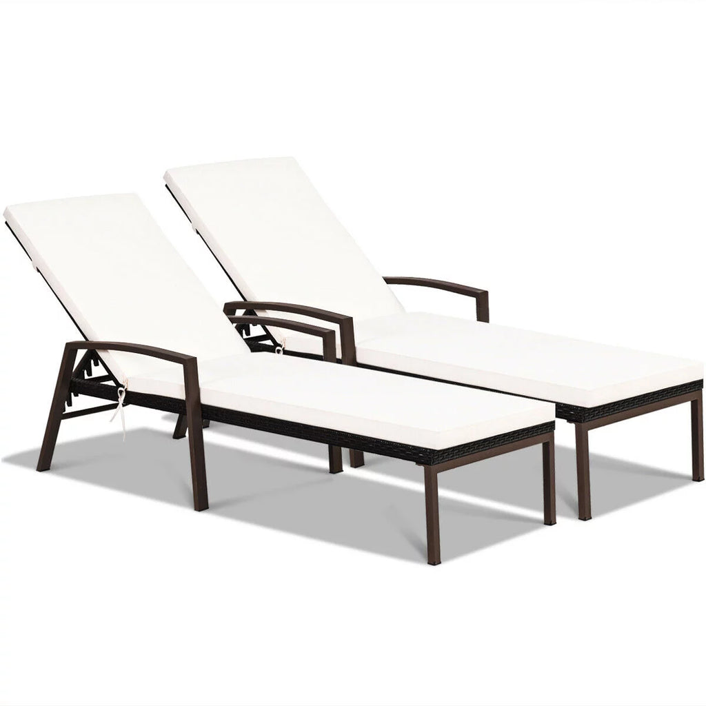 2PCS Brown Rattan Patio Lounge Chair Chaise Recliner W995448