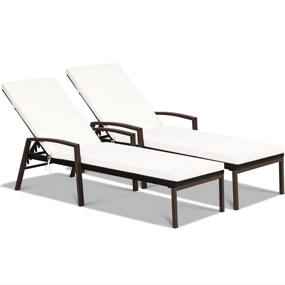 2PCS Brown Rattan Patio Lounge Chair Chaise Recliner W995448