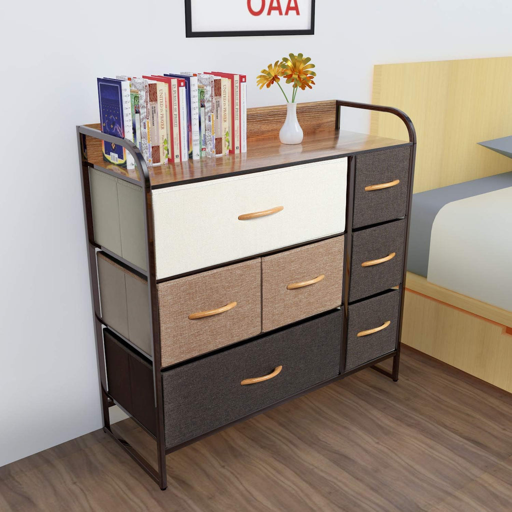 7 Drawer Fabric Storage Tower with Wood Top X419572