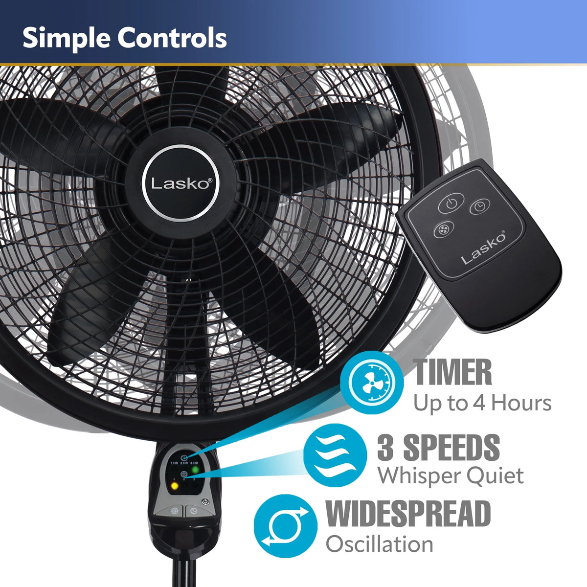 18 Oscillating Pedestal Fan with Remote, 3 Speeds, Black S564318