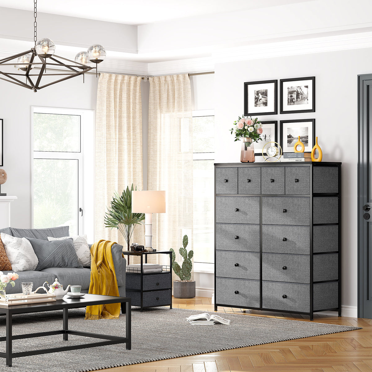 9 Drawer Fabric Dresser with Shelves I467