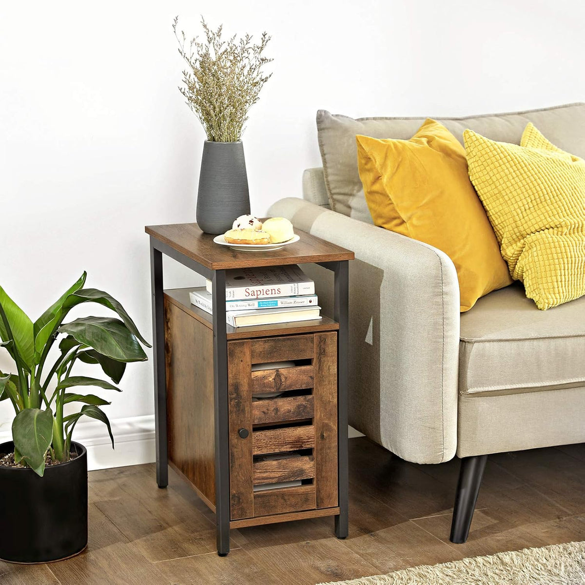 Rustic Brown Side Table with Open Shelf A102