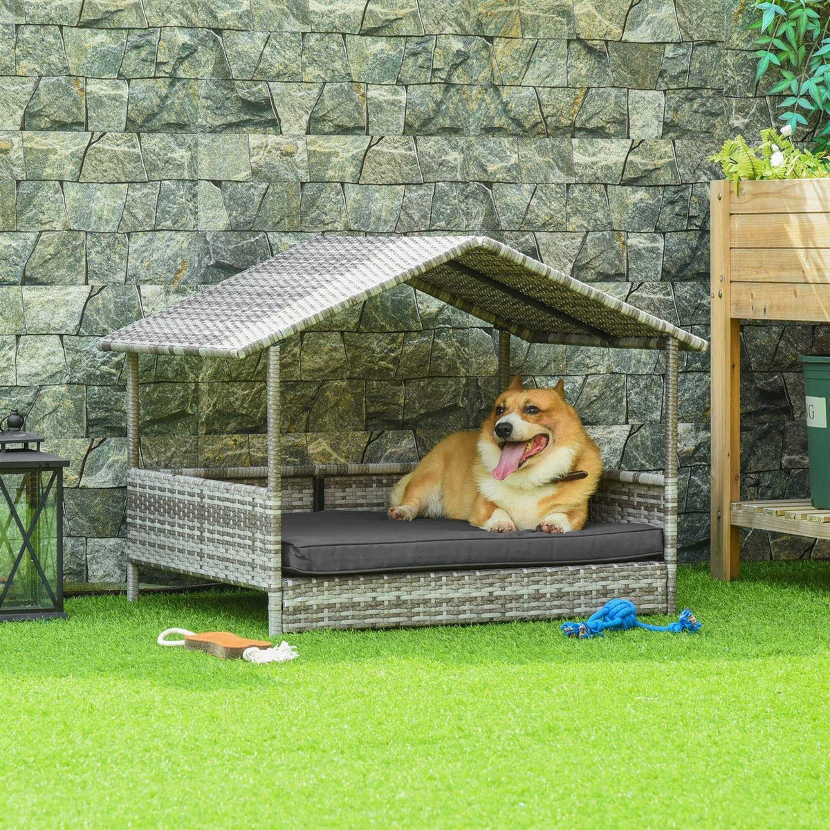 Wicker Elevated Dog House with Removable Cushion P7695