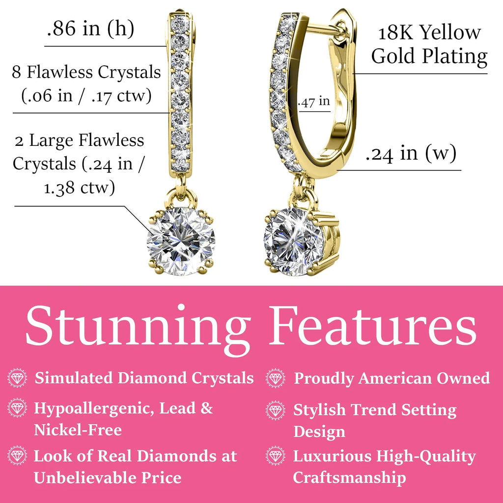 18k White Gold Plated Silver Crystal Drop Dangle Earrings P412