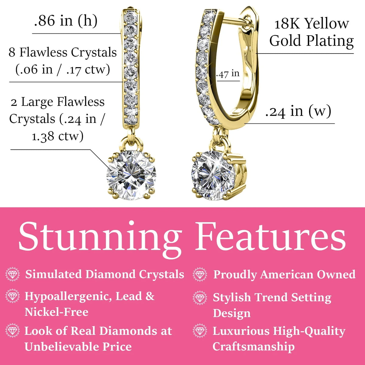 18k White Gold Plated Silver Crystal Drop Dangle Earrings P412