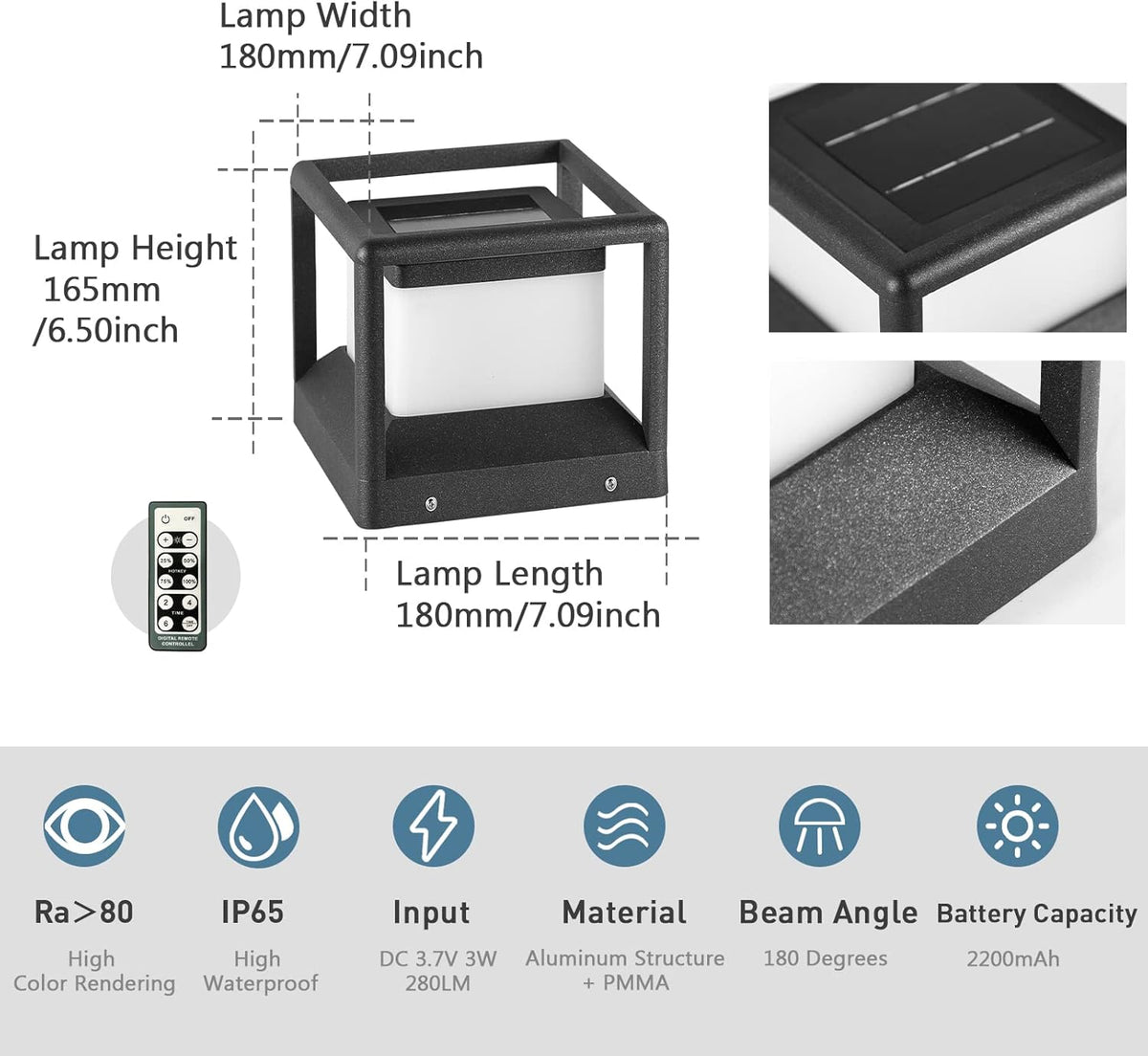 Solar Post Cap Light 3000K IP65 Waterproof F4369