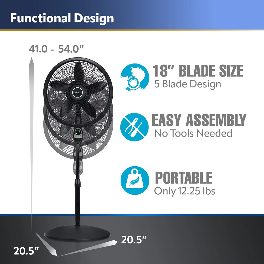 18 Oscillating Pedestal Fan with Remote, 3 Speeds, Black S564318