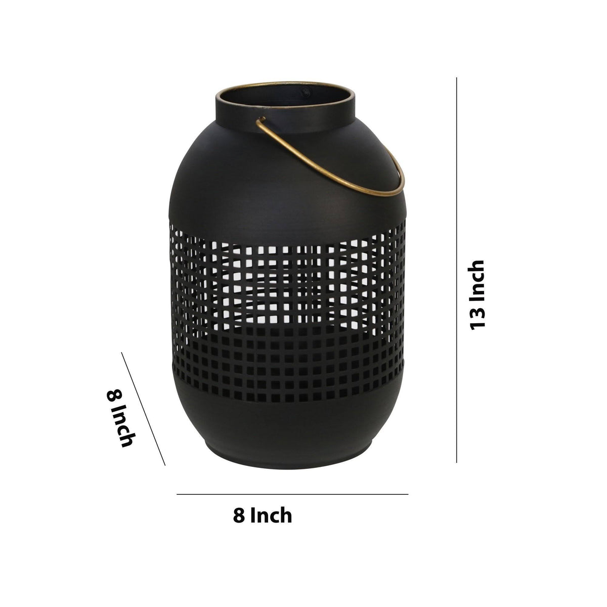 13 Inches Caged Metal Frame Lantern with Handle J724553