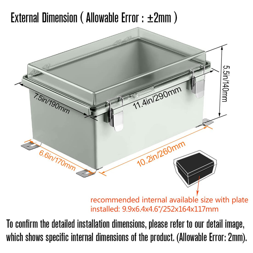 ABS IP67 Waterproof Junction Box with Mounting Plate 11.4x7.5x5.5 inch Pack of 2 T70776