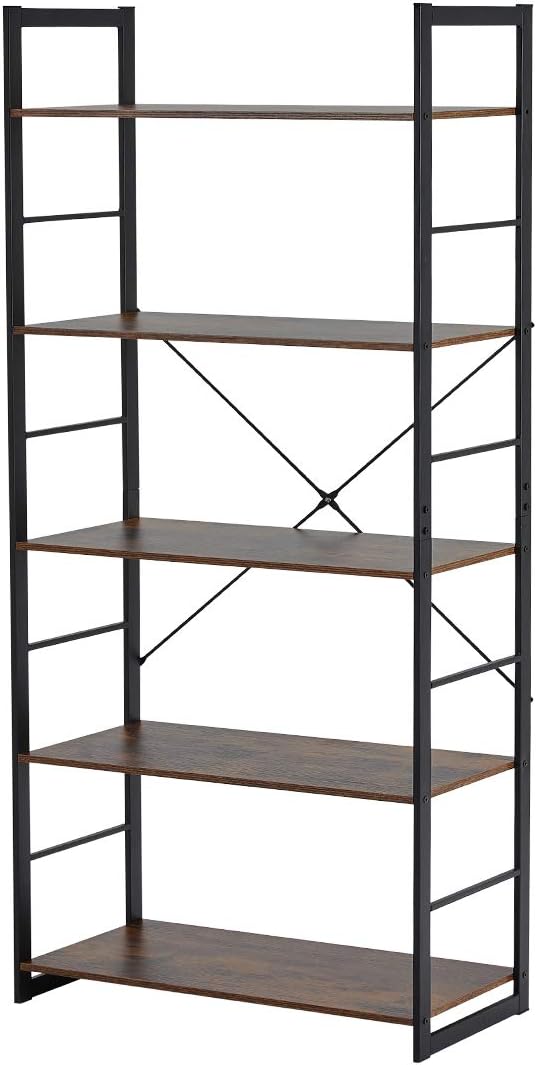5 Tier Wood and Metal Bookshelf S4027