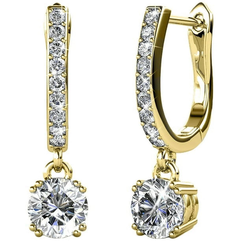 18k White Gold Plated Silver Crystal Drop Dangle Earrings P412