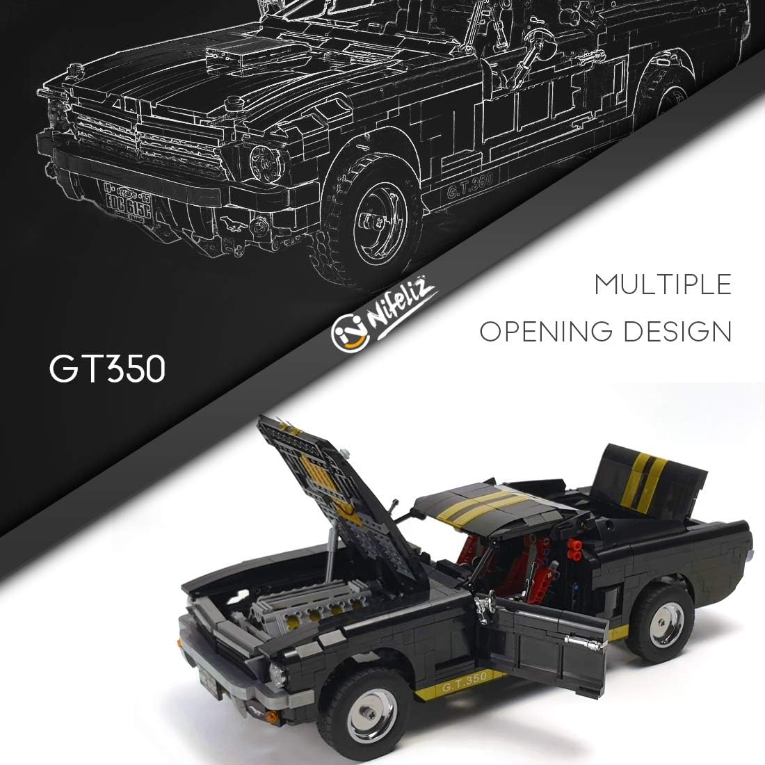 1965s GT350 Race Car Building Set (1,817 Pieces) D2899