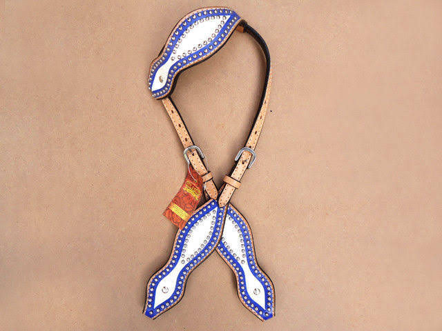 Leather Horse One Ear Headstall Breast Collar Blue Y7720