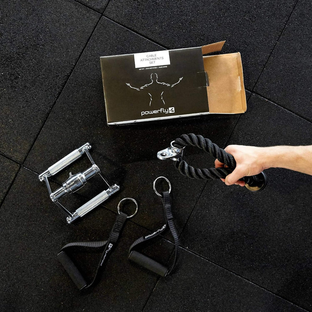 Cable Machine Attachment Set with Tricep Rope, Handles and V Row Handle A8902