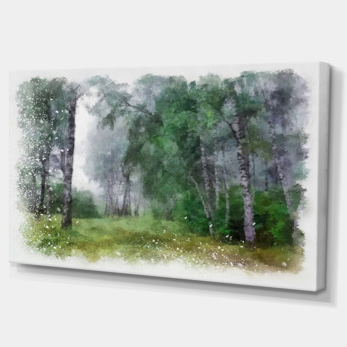 Green Forest Watercolor Drawing Large Landscape Canvas Art 32 in. Wide x 16 in. High F82456