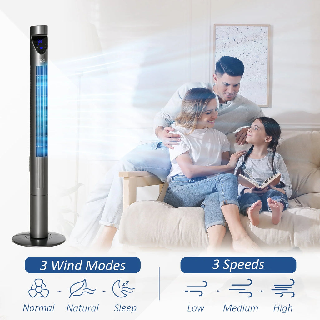 Grey Oscillating Tower Fan with Air Filter S631