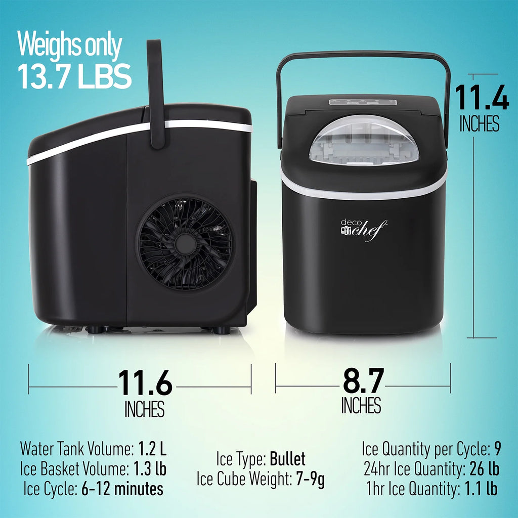 Compact Countertop Ice Maker, 26LBs in 24HRs, Black W1174