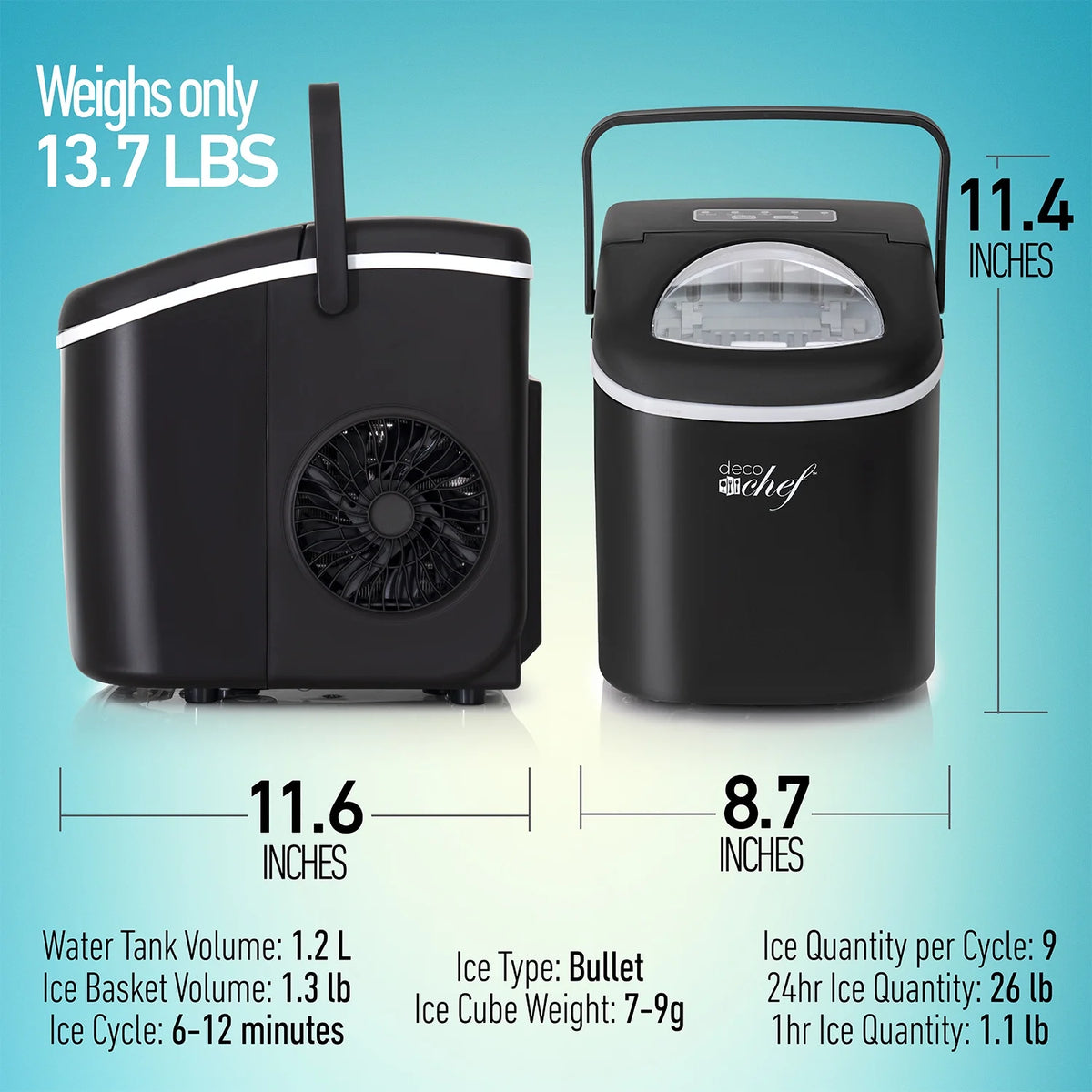 Compact Countertop Ice Maker, 26LBs in 24HRs, Black W1174