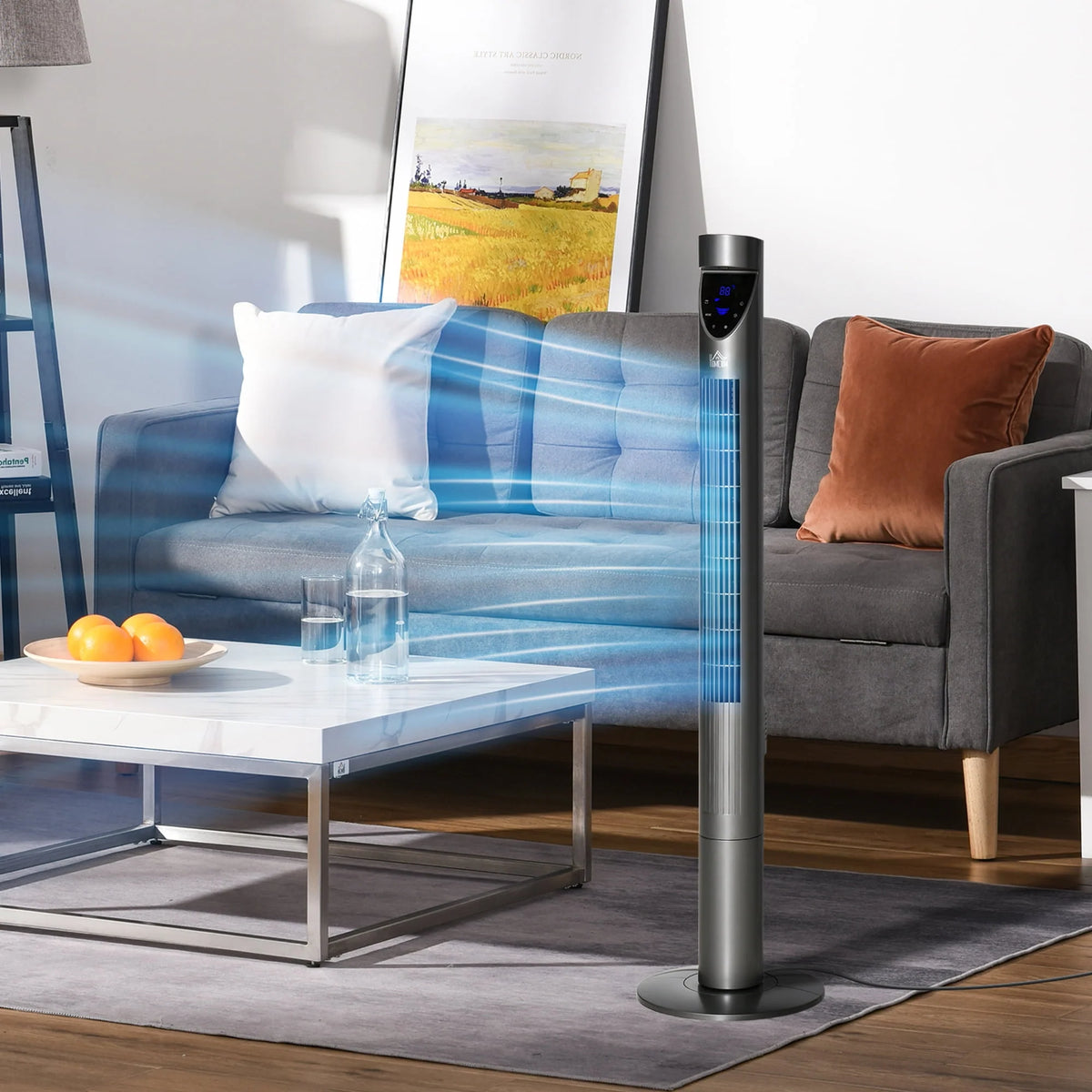 Grey Oscillating Tower Fan with Air Filter S631