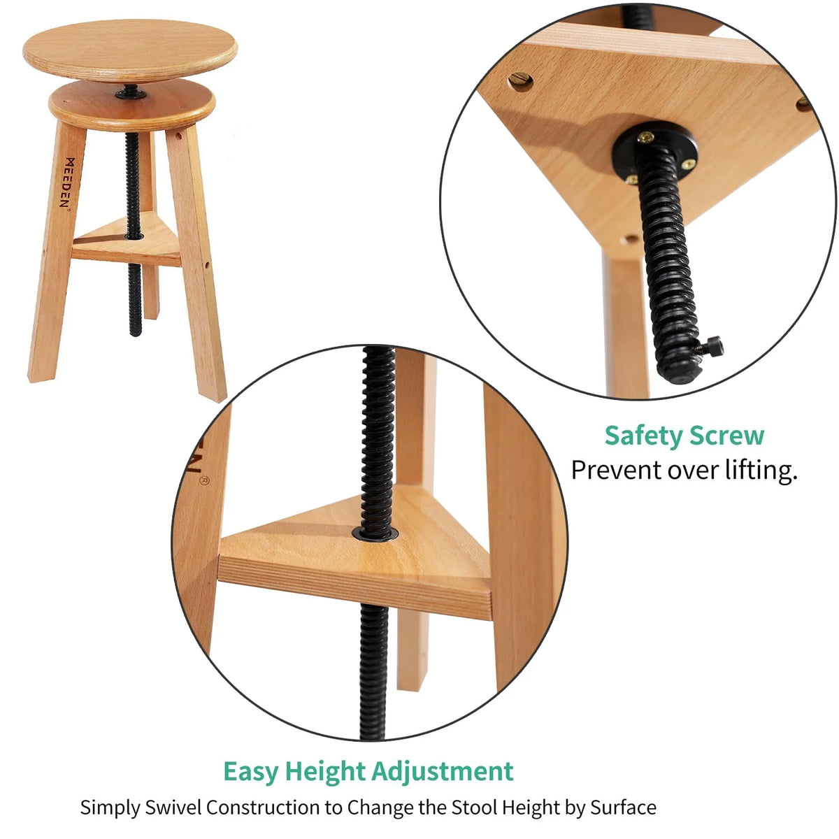 Adjustable Height Beechwood Wooden Drafting Stool J641