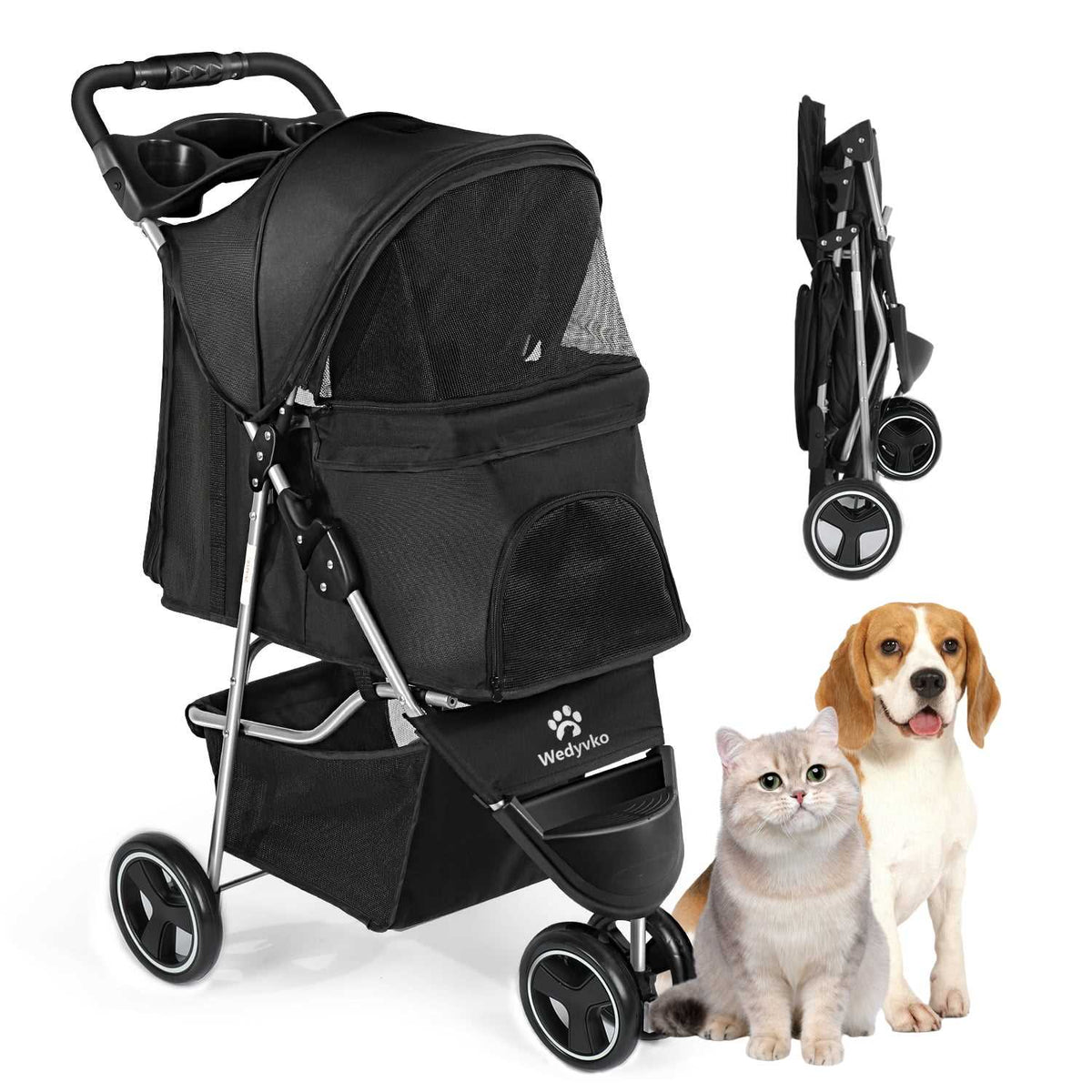 4 Wheels Foldable Pet Dog Stroller with Cup Holder F4045