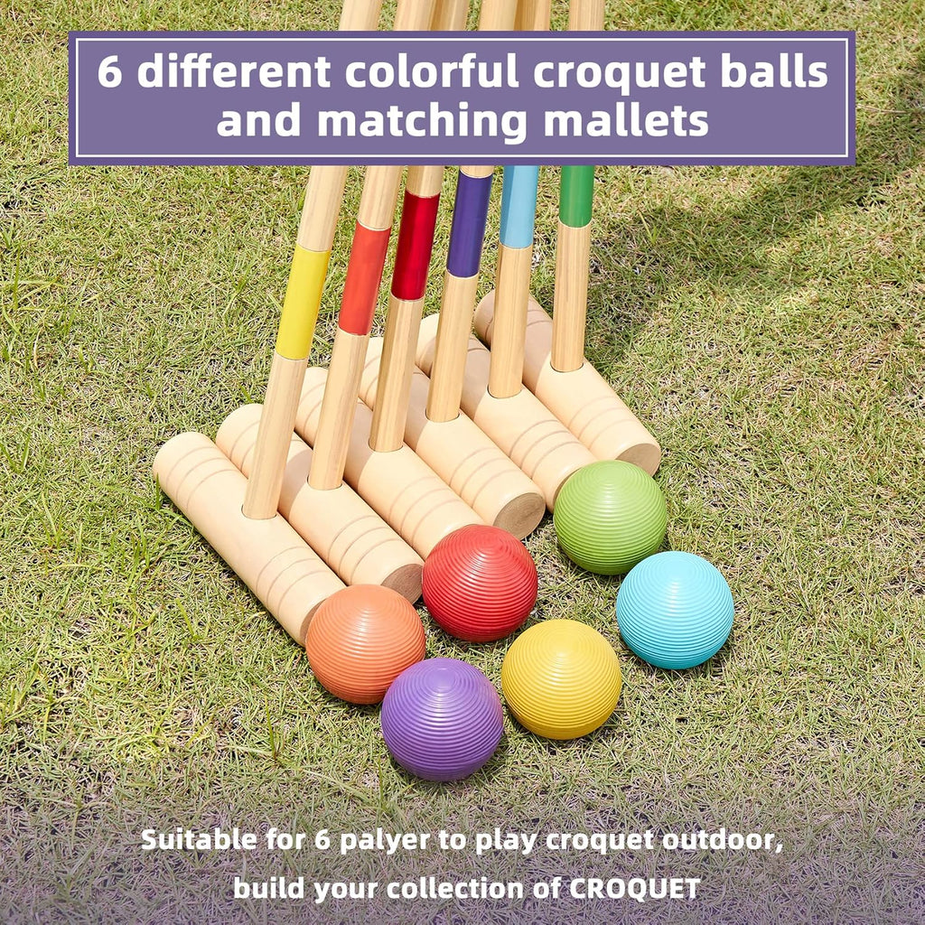 32In Six Player Croquet Set with Pine Wooden Mallets and Carry Bag G15184