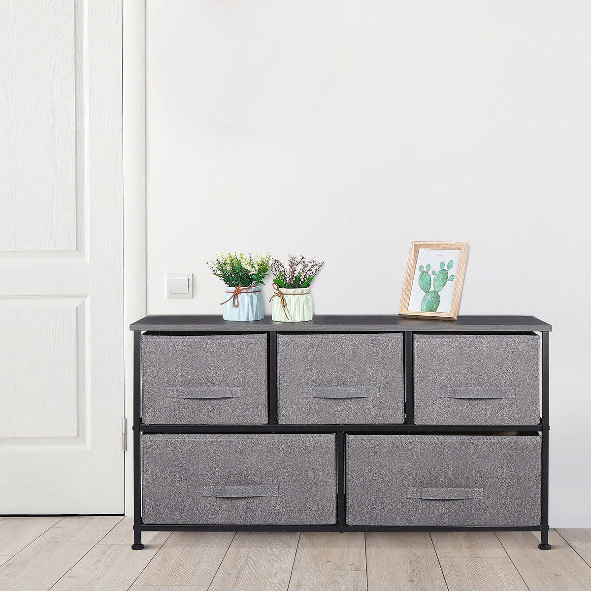 Brown 5 Drawer Fabric Dresser N930