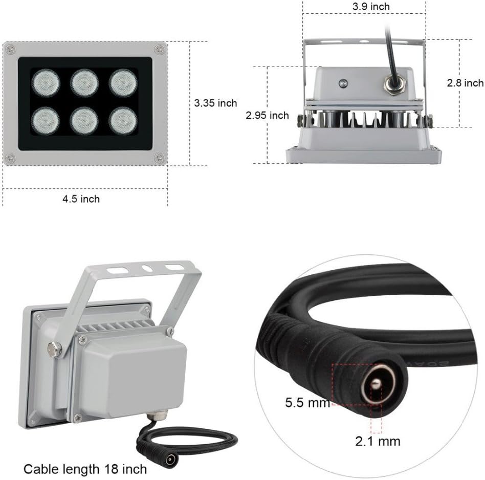 850nm 6 LEDs 130 Feet 60 Degree Infrared Illuminator F643