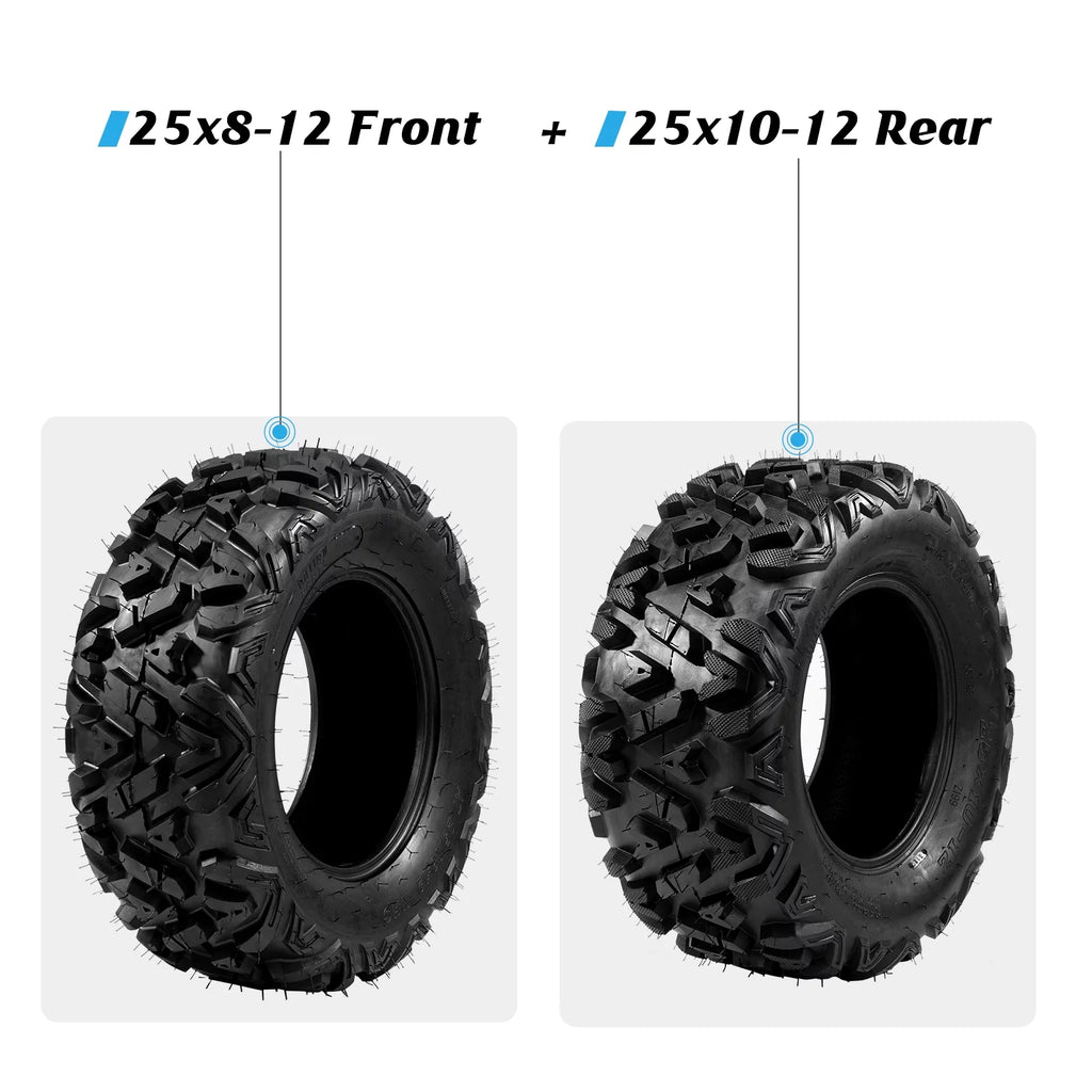 Set of 4 All Terrain ATV UTV Tires, 25x8-12 Front & 25x10-12 Rear, Tubeless U34503