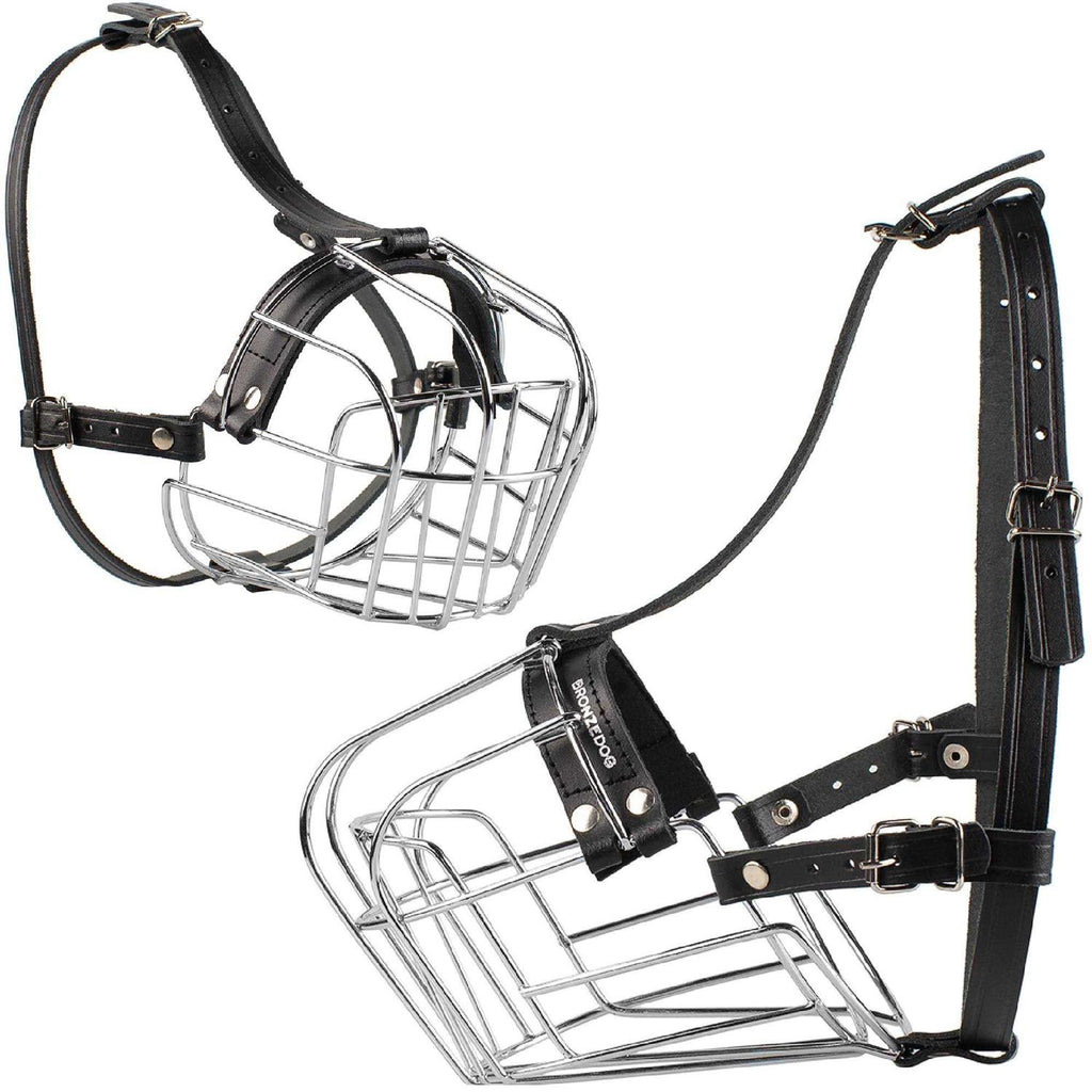 Dog Muzzle Wire Basket Adjustable Leather Straps O574