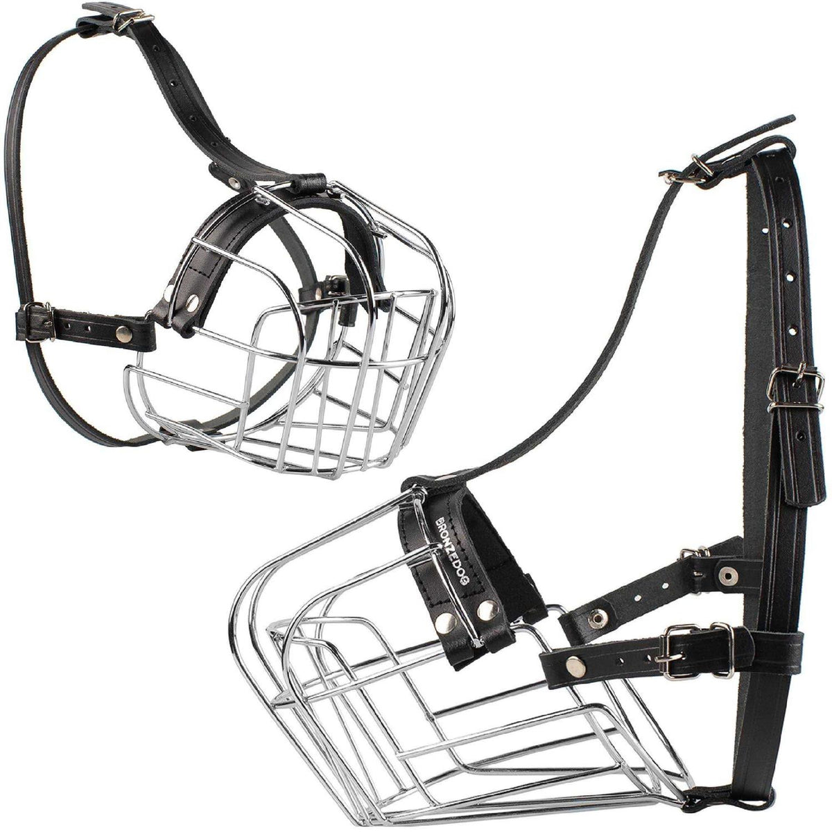 Dog Muzzle Wire Basket Adjustable Leather Straps O574