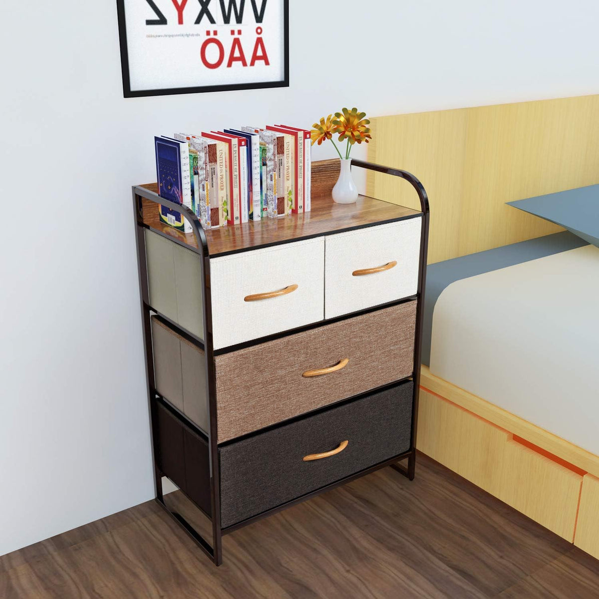 7 Drawer Fabric Storage Tower with Wood Top X419572