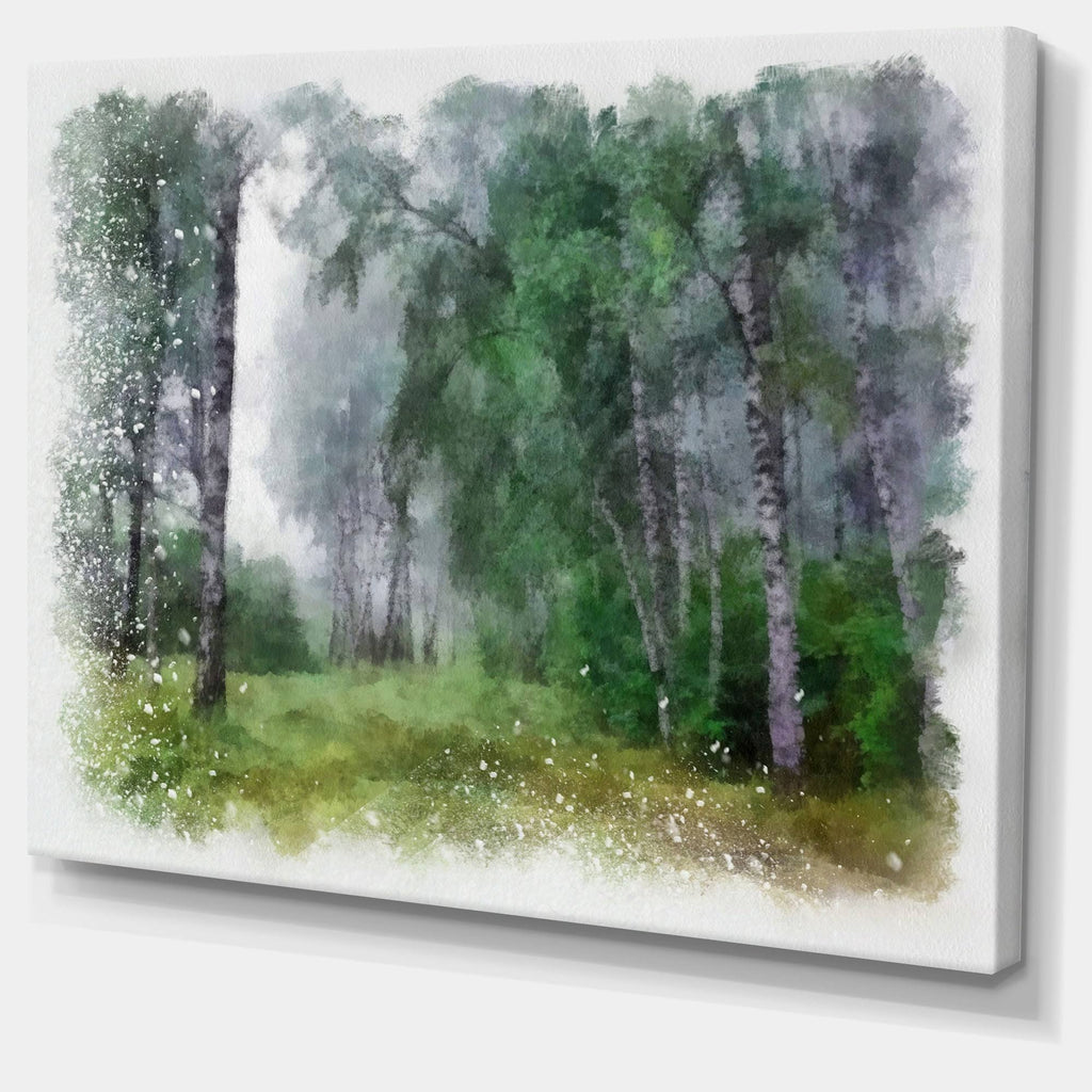 Green Forest Watercolor Drawing Large Landscape Canvas Art 32 in. Wide x 16 in. High F82456